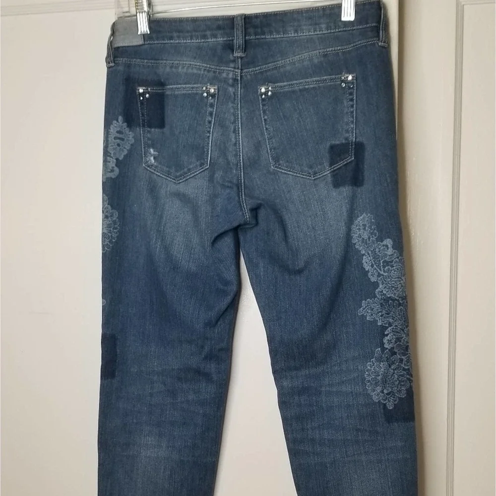 WHBM Patched Girlfriend Embellished Jeans